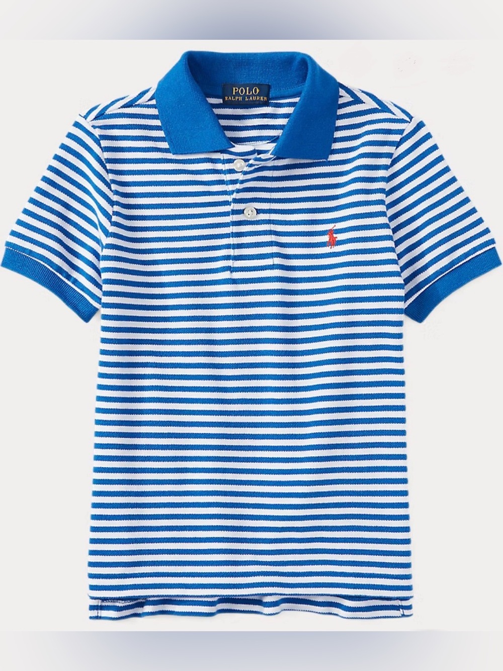Polo by Ralph Lauren Boys' Blue & White Striped Polo with Red Logo